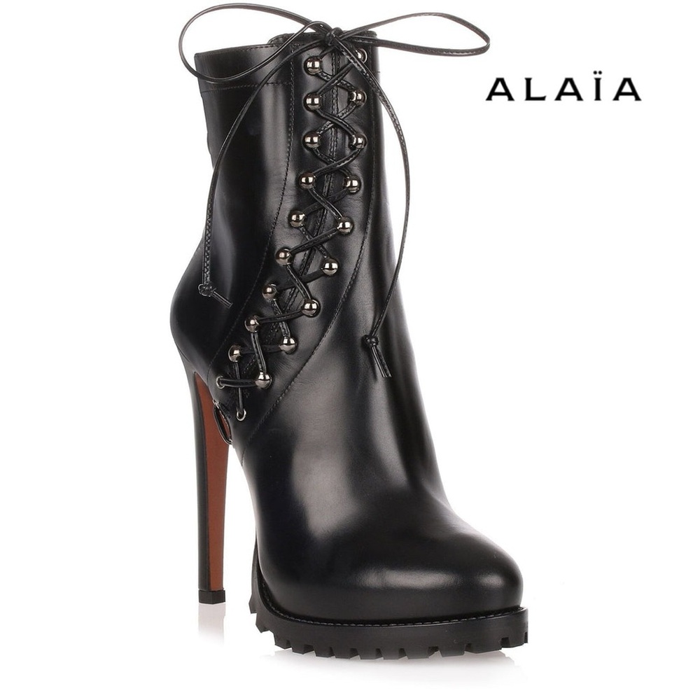 ALAÏA Azzedine Black Leather Platform Boots NWT Size 38